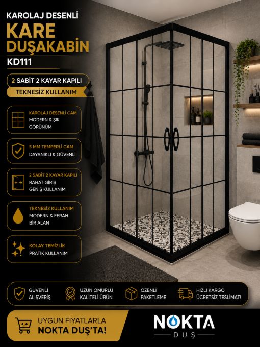 Kare Lüks camlı Teknesiz Siyah Karolaj Duşakabin Kare Lüks camlı Teknesiz Siyah Karolaj Duşakabin