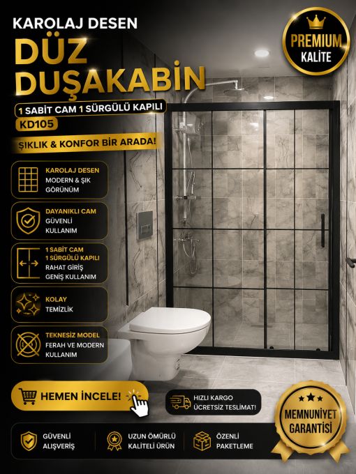 Karolaj Desen Teknesiz Düz Duşakabin 1 sabit 1 sürgülü KD105 Karolaj Desen Teknesiz Düz Duşakabin 1 sabit 1 sürgülü KD105