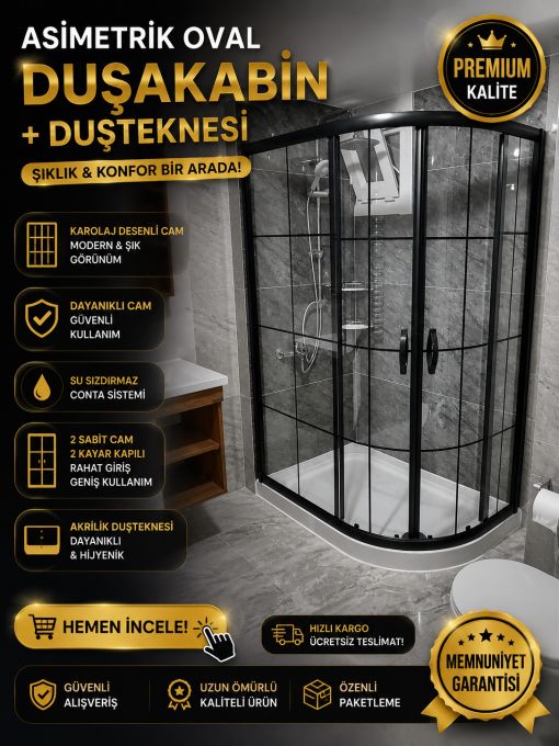 Karolaj Desenli Asimetrik Oval Duşakabin+ Duşteknesi KD103 Karolaj Desenli Asimetrik Oval Duşakabin+ Duşteknesi KD103