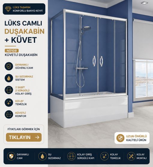 Online Mağaza Nokta Duş Lüks Camlı Duşakabin+Küvet ND108