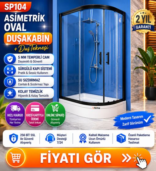 Siyah Profil Asimetrik Oval Duşakabin+Duşteknesi SP104 Siyah Profil Asimetrik Oval Duşakabin+Duşteknesi SP104