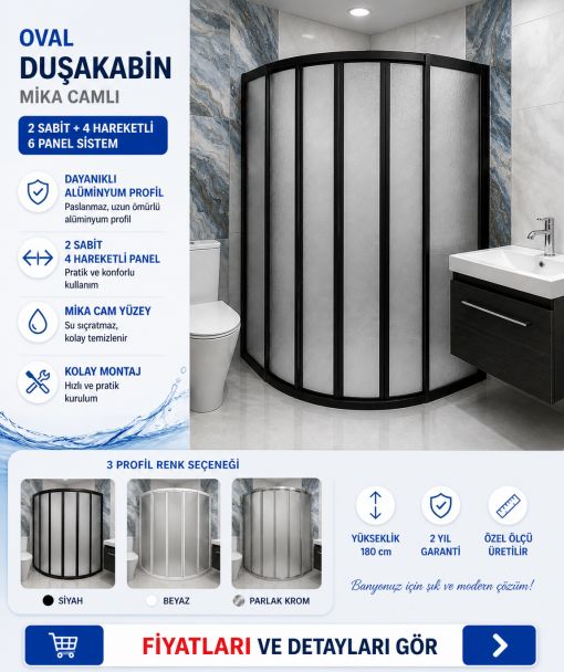 Teknesiz Mika Siyah Profil Oval Duşakabin Teknesiz Mika Siyah Profil Oval Duşakabin